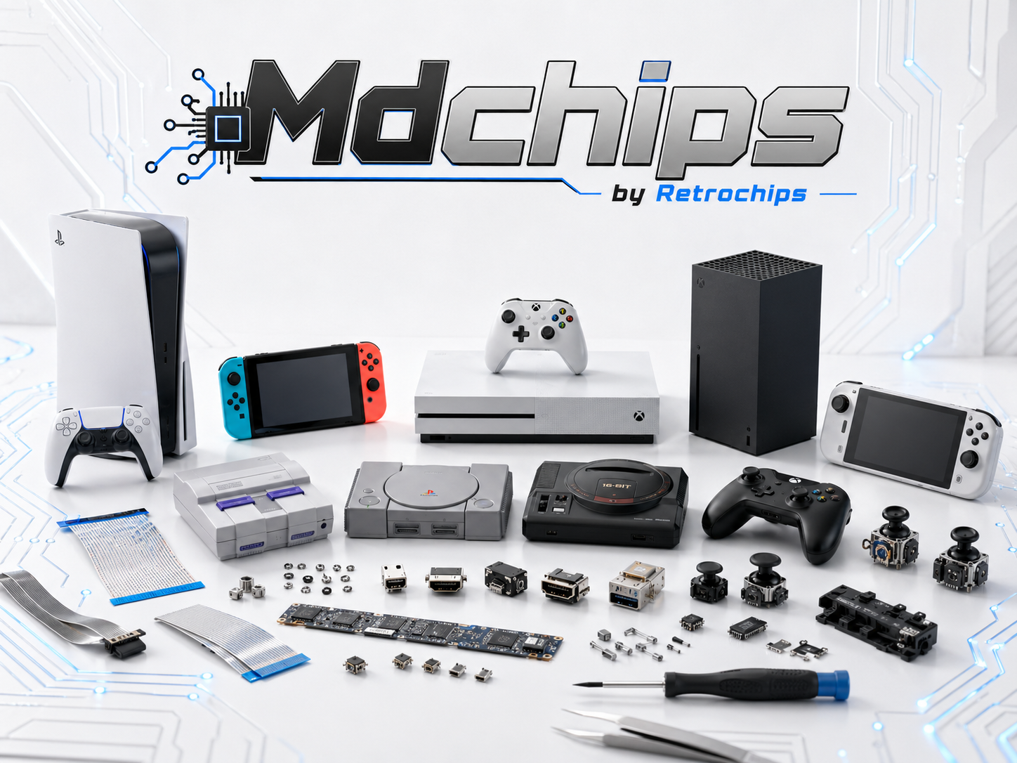 Illustration de composants et pièces détachées pour consoles