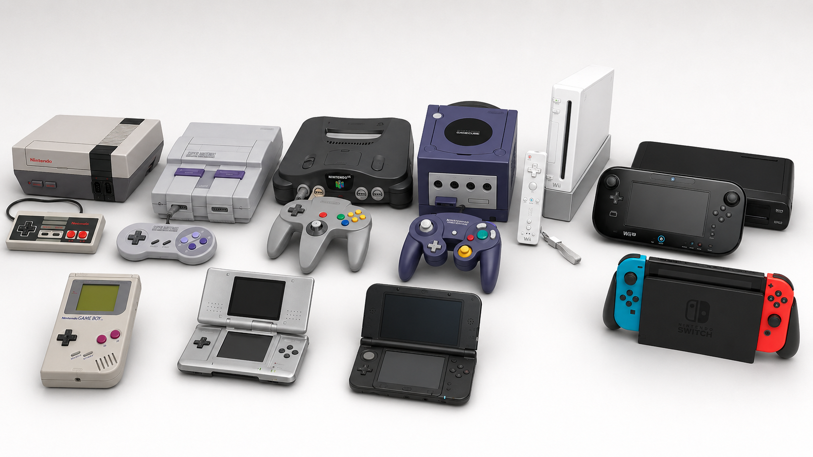 Univers Nintendo : NES, Super Nintendo, Nintendo 64, GameCube, Wii, Switch, Game Boy, DS et 3DS